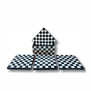 Haute Qualité Os Incrustation Conception Carré Tasse À Thé Coaster Noir Blanc Motif Géométrique pour La Maison Hôtel Restaurant Bureau Utilisation - Product Image 1