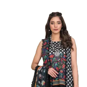 Faisalabad ชุดสูทปักลายสำหรับผู้หญิงชุดแต่งกายปากีสถานจากผ้าคอตตอน/สนามหญ้าสุดหรู - Product Image 1