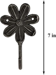 Wall Mounted Cast Iron <b>Single</b> Hook With Unique (<b>Flower</b>) Design for Home Decor & Clothing Rail - Product Image 4