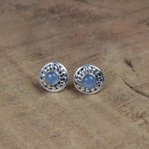 <b>Blue</b> Chalcedony 925 Sterling Silver <b>Stud</b> <b>Earring</b> Customized Natural Gemstone Vintage Wedding Engagement Gift - Product Image 3