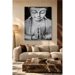 ภาพพิมพ์บนผ้าใบพระพุทธรูปกำลังสวดมนต์สีดำและสีขาวของฟิดา - Product Image 5