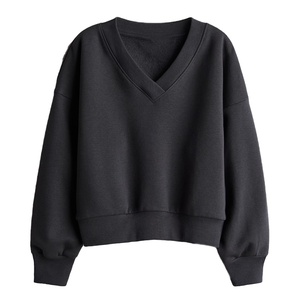 Sweat-shirt à col en V en polaire tricoté respirant coupe-vent brodé et gaufré marron pour femme, marque personnalisée, écologique, hiver - Product Image 1