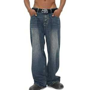 Pantalon Baggy en denim vintage pour hommes 2025 nouveau Streetwear jambe large pantalon en denim ample mode lavage pantalon droit - Product Image 1