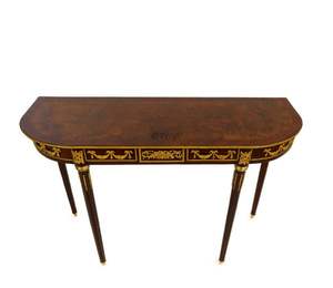 Luxury Handcrafted Semi-Circular <b>Console</b> <b>Table</b> with Classic Gilded Ornaments and Slender Tapered Legs - Product Image 1