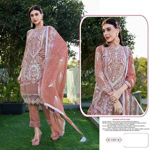 Dhwaja Export Lourd Georgette Multi Fil Séquence Broderie Point Travail Semi-Cousu Costume Pakistanais pour Femmes en Vente en Ligne - Product Image 4