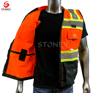 Alta calidad 100% poliéster Multi bolsillo Zip seguridad alta reflectante ropa de seguridad hombres chaleco de seguridad y chaquetas - Product Image 3