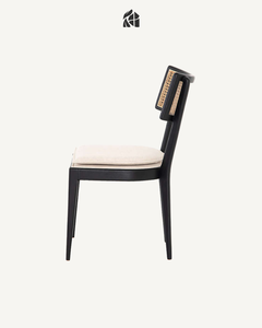 Silla de Comedor Contemporánea de Mimbre Tejido con Cojín Tapizado de Microfibra, Estructura de Madera de Teca Sólida, para Hotel, Restaurante, Cafetería, Villa, Hogar - Product Image 5