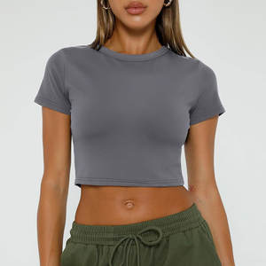 Nueva moda cómoda Crop Tops camiseta logotipo personalizado ropa de verano señora Crop Top alta calidad logotipo personalizado Crop Tops camiseta - Product Image 1