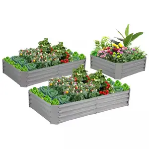 सब्जियों, फूलों, जड़ी-बूटियों के लिए स्टील का बड़ा आउटडोर मेटल रेज्ड गार्डन बेड, लंबा प्लांटर बॉक्स OEM ODM गैल्वेनाइज्ड सजावट डिजाइन