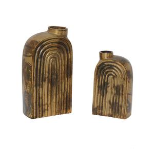 Ensemble de vases en métal doré antique, style nordique, luxe, pot à fleurs de bureau, finition en laiton décorative, vase à bourgeons côtelé, décoration de salon - Product Image 2