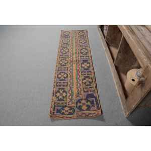 Alfombra de lana turca Vintage de 17x58 pies, área grande, rectángulo, estilo tradicional, negro, naranja, patrón de retazos, látex para uso en el pasillo - Product Image 1