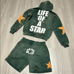 Ensemble de survêtement d'été personnalisé de haute qualité pour hommes-T-shirt imprimé respirant et short ensemble de 2 pièces à motif solide - Product Image 2