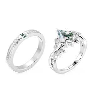 Ensemble d'alliances de mariage Jeulia en agate mousse inspirées de la nature - Product Image 3