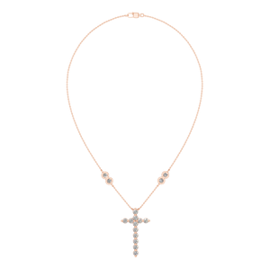 Collar con colgante de Cruz de diamante crecido en laboratorio de oro rosa sólido de 14kt Unisex de moda Ideas de regalo de uso diario con estilo de alta moda - Product Image 1
