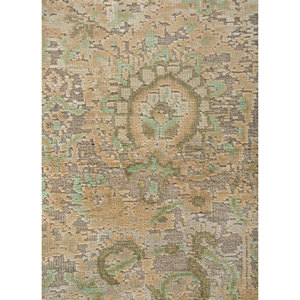 Tapis en laine et soie noué à la main Aurora Blue AKWS-13037 pour salon, motif rectangulaire médaillon fait main, patchwork abstrait - Product Image 3