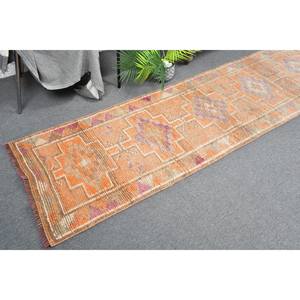 Tapis Kilim turc vintage 23x11.7ft, Orange, violet, patchwork, laine, support en latex pour décor de couloir - Product Image 1