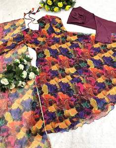 Readymade Indian Long Gown & Dupatta Set, Georgette avec impression numérique 3d, tenue de fête à coutures complètes pour femmes et filles - Product Image 5