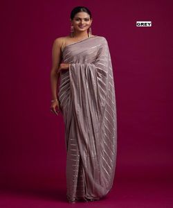 Saree katan indio último diseñador ropa de fiesta boda damas mujeres usan Georgette seda bordado trabajo sari con blusa étnica - Product Image 6