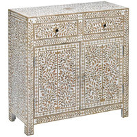 WONDER OVERSEAS-Table de coffre à 3 tiroirs faite à la main avec incrustation d'os, de couleur bleue, unique pour la décoration de la maison