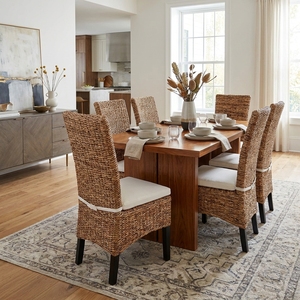Chaise de salle à manger en feuilles de bananier tressées naturelles, dossier haut, en jonc de mer, avec coussin blanc, pour aménagement intérieur, mobilier et décoration, design artistique pur - Product Image 3