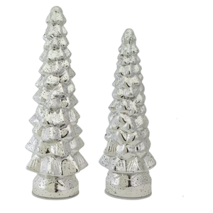 Ensemble de deux arbres de Noël en fer de taille moyenne, finition argentée, décoration de la maison, espace de vie festif, métal moderne, artisanat durable, décoration - Product Image 1