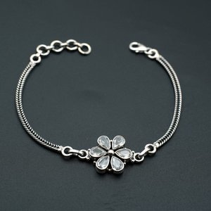 Pulsera de abalorio fino de Plata de Ley 925, Zirconia cúbica Natural, regalo de boda y aniversario Floral ajustable para ella - Product Image 3