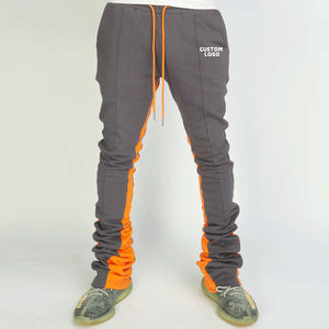 Vente en gros Streetwear décontracté en coton pour hommes avec logo personnalisé pantalon de survêtement baggy de jogging élastique à jambes larges à rayures latérales empilées - Product Image 5