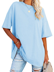 Venta caliente camisetas de manga corta para mujer verano liso teñido mejor precio secado rápido transpirable sostenible de talla grande ropa informal - Product Image 6