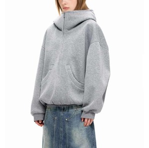 Sudadera con capucha de invierno OEM con cuello alto y cremallera, 100% algodón, impermeable, cortavientos, transpirable, de peso pesado, con logotipo personalizado, cremallera completa, para mujer - Product Image 1