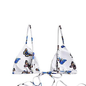 Women's Butterfly Print Bikini Set Halter Neckline Triangle Top <b>Stretch</b> Fabric 2 Piece Swimwear - Product Image 6