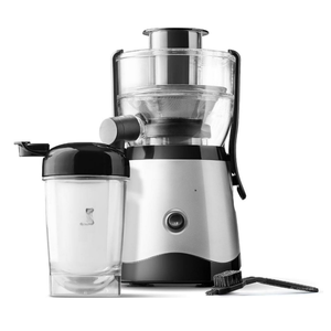 Mini exprimidor con taza, exprimidor negro y plateado compacto de 400 vatios con tolva de 2 pulgadas, fácil limpieza y taza de 16 onzas para jugo fresco - Product Image 1