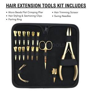 Kit de Herramientas para Estilistas de Cabello, Herramientas Doradas para Extensiones de Cabello, Pinza de Cuentas Resistente, Punta Plana, Anillo de Separación Rápida, Tijeras para Cabello, Agujas Curvas - Product Image 2