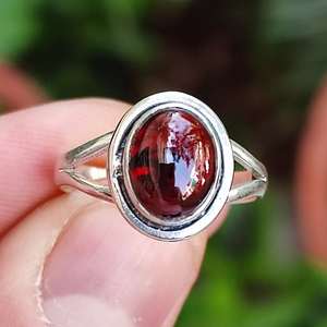 Handmade 925 Sterling <b>Silver</b> Boho <b>Ring</b> with Natural <b>Garnet</b> Gemstone Women's Gift <b>Garnet</b> <b>Silver</b> <b>Ring</b> - Product Image 1