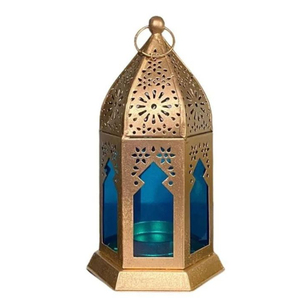 Lanterne marocaine en métal de qualité supérieure Eid lanterne marocaine islamique artisanale lanterne rose et bleue pour lampes de décoration intérieure - Product Image 2