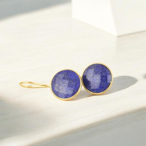 Boucles d'oreilles en argent sterling 925 faites à la main beaux bijoux en pierres précieuses à facettes en Lapis Lazuli plaqué or - Product Image 4