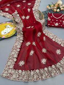 Beau saree de créateur avec travail coupé, chemisier lourd, saree Wear de mariage Designer Party Wear saree. - Product Image 3