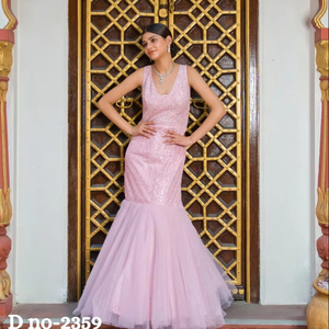 エレガントなライトピンクマーメイドガウンスパンコールディテール結婚式やパーティーに最適 - Product Image 1