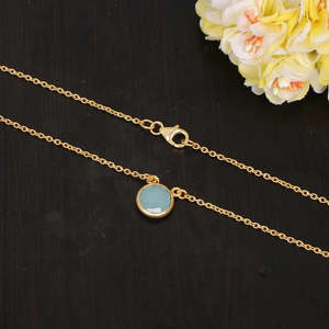 Collar de piedras preciosas de Calcedonia de agua de plata de ley 92,5, cadena de eslabones chapada en oro de estilo religioso para boda o regalo - Product Image 4