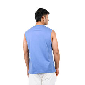 Débardeur Muscle sans manches bleu pour hommes Gym Fitness chemise d'entraînement léger respirant coton mélangé hommes débardeur OEM/ODM exportateur - Product Image 4