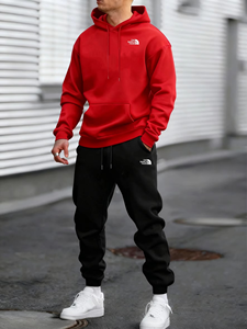 ชุดลำลองผู้ชายไซส์ใหญ่แบบสองชิ้น เสื้อฮู้ดผ้าฟลีซ กางเกงขายาว สีพื้น ผ้าฝ้าย 100% มีกระเป๋า สไตล์สตรีทแวร์ สำหรับฤดูใบไม้ร่วงและฤดูหนาว - Product Image 4