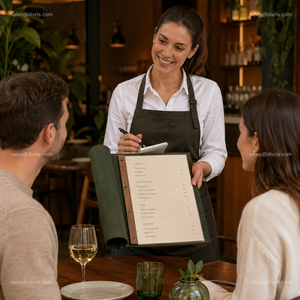 ปกเมนูหนัง PU แบบสั่งทำสำหรับร้านอาหาร โรงแรม และบาร์ ยี่ห้อ DIVRIS พร้อมโลโก้ปั๊มนูนตามแบบ และหลายหน้า - Product Image 3