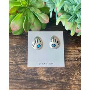 Navajo Handmade Kingman Turquoise <b>Sterling</b> <b>Silver</b> Bear Claw <b>Stud</b> <b>Earrings</b> - Product Image 1