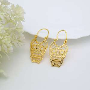 Pendientes de Aro de Calavera de Diablo a la Moda, Chapados en Oro 18K, de Latón, Estilo Gótico Punk, Venta al por Mayor para Mujer - Product Image 4