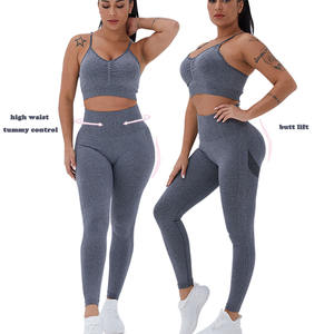 Pantalon de sport taille haute pour femme avec effet push-up Legging croisé sans couture pour Yoga Fitness Legging mi-taille à motif solide - Product Image 6
