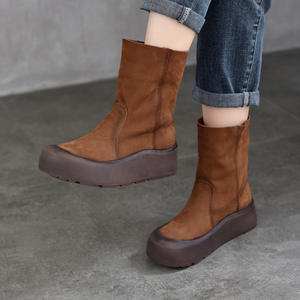 Bottes hautes souples pour femmes, en cuir souple, style décontracté, en cuir verni froissé, pour femmes - Product Image 1