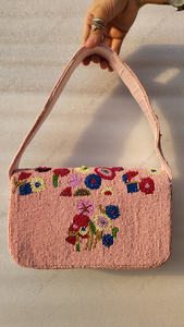 beaded rose pink floral shoulder bag Indian fully handcrafted handmade clutch purse for women evening party wedding handbag - Product Image 2