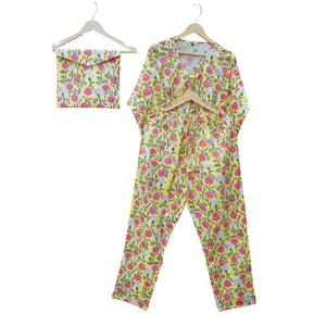 Pijama de Algodón de Lujo para Mujer, Estampado Floral Digital Indio, Manga Larga, Cierre con Cordón, Cintura Alta - Product Image 5