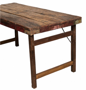 Rustic Handcrafted Wooden Fold-Up <b>Table</b> with Industrial Metal Bracket Detailing, Multi-Purpose Portable Display and <b>Buffet</b> <b>Table</b> - Product Image 6