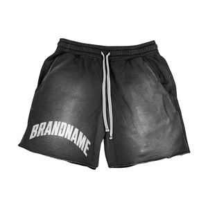 Women 320 GSM Cotton Polyester Acid Wash Black Shorts Puff Print Screen Print Custom Logo Raw Hem women's shorts - Product Image 5