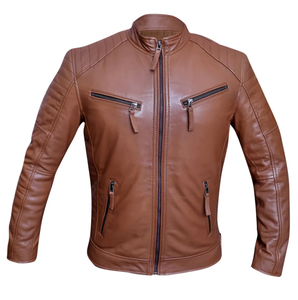 Chaqueta de cuero informal transpirable de invierno 2025 hecha en Pakistán para hombre, cuello levantado y cierre de cremallera, estilo con patrón de letras - Product Image 3
